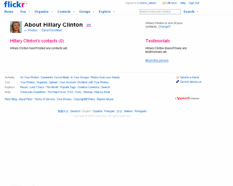 Hillary Clintons flickr profile